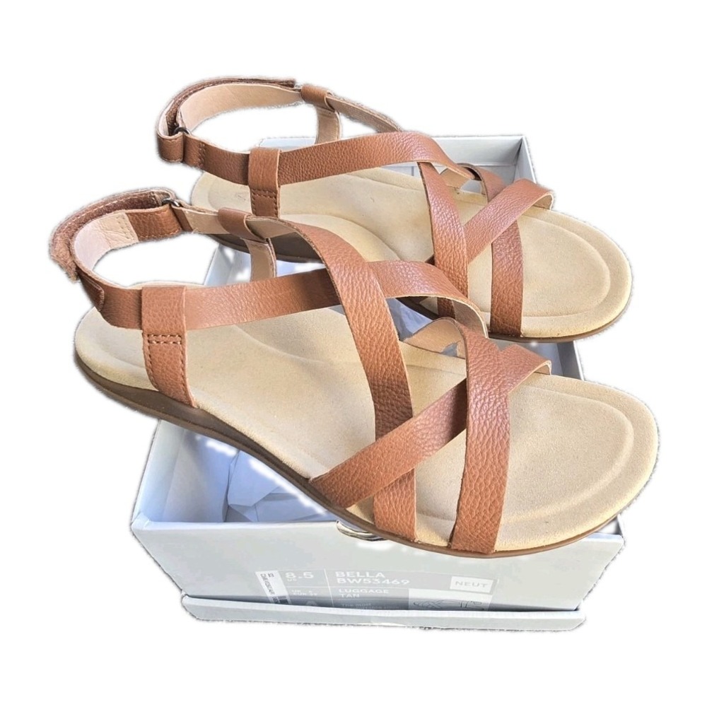 ABEO Bella Criss Cross Strappy Sandals Tan Leather Comfort Support Women 8.5 NEW